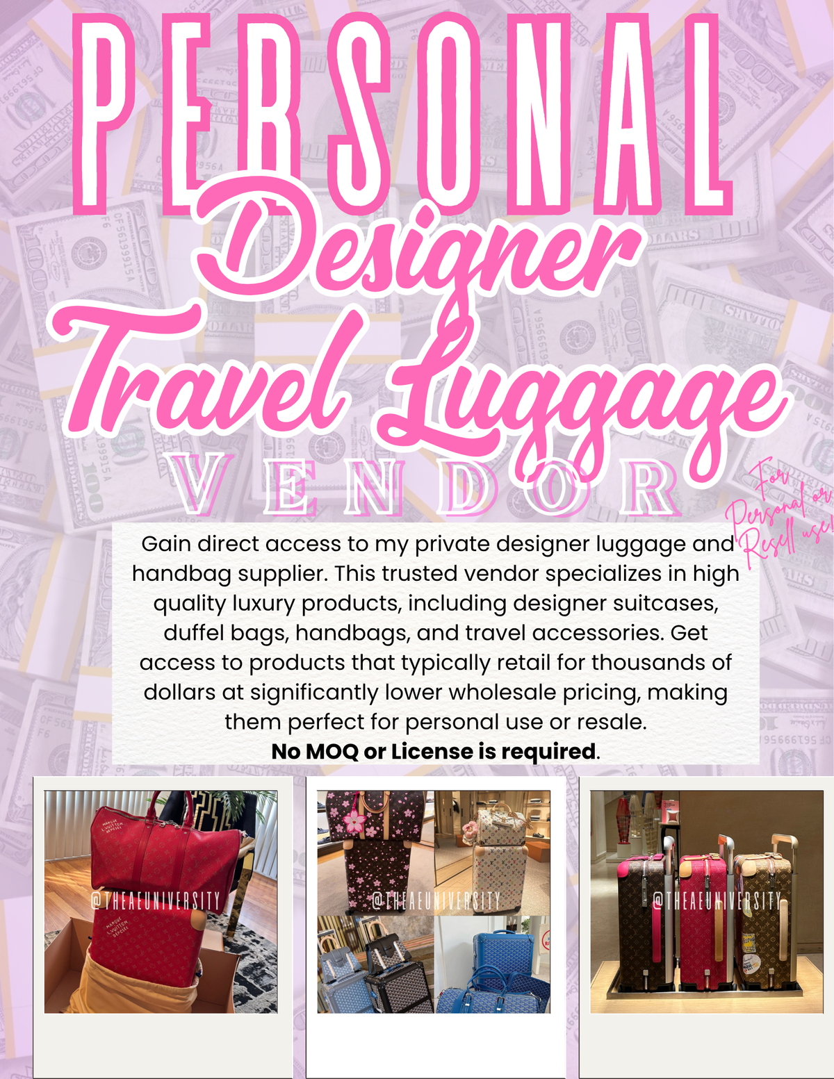 ‘Designer Travel Luggage Vendor’: Lifetime Access To My Private Wholesale Luggage & Handbag Supplier